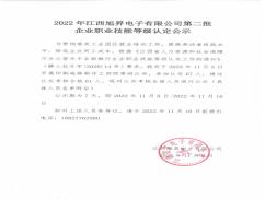 2022年江西旭昇電子有限公司第二批企業職業技能等級認定公示